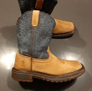 Rocky Kids Western Boots Brown & Blue Denim Pull-On Cowboy Boots Size 2.5